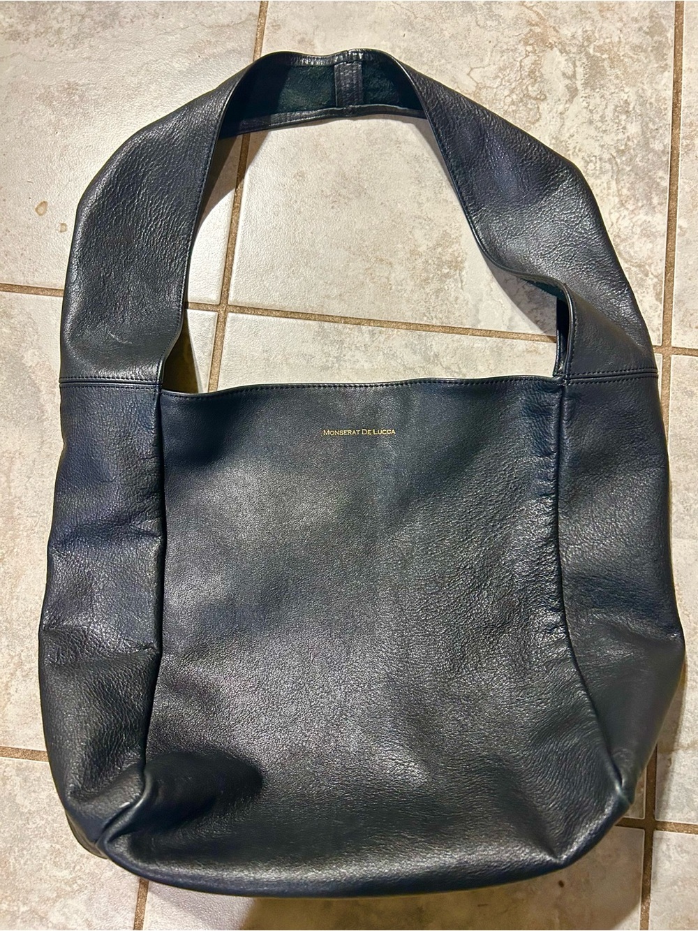 Monserat De Lucca Black Pebbled Leather Hobo Slouch - Picture 3 of 7